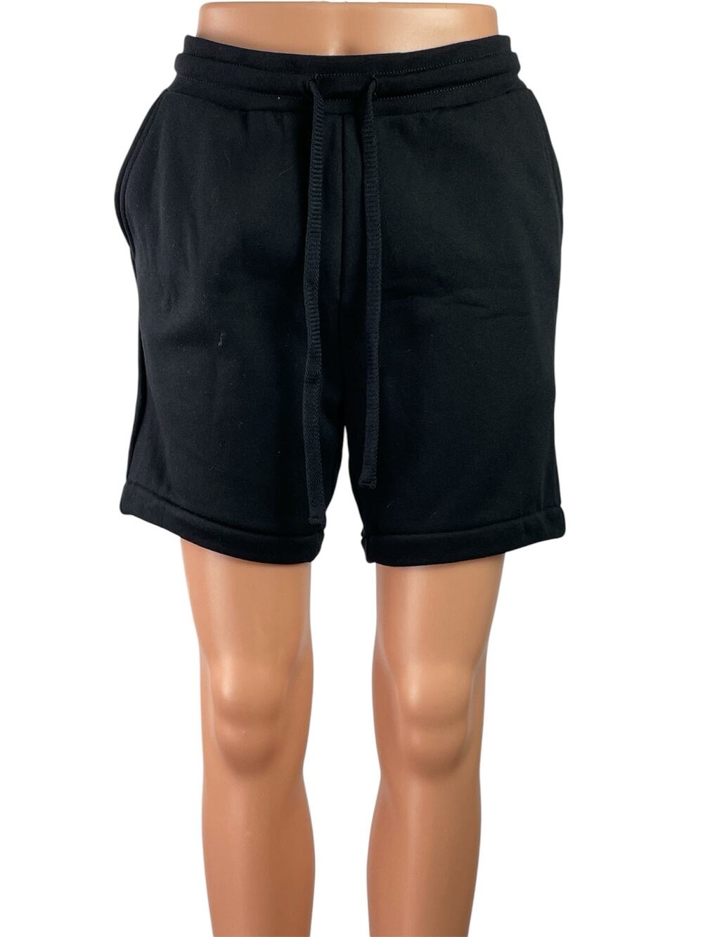 BELLA+CANVAS Women's Black Fleece Graphic Print Drawstring Casual Sweat Shorts S